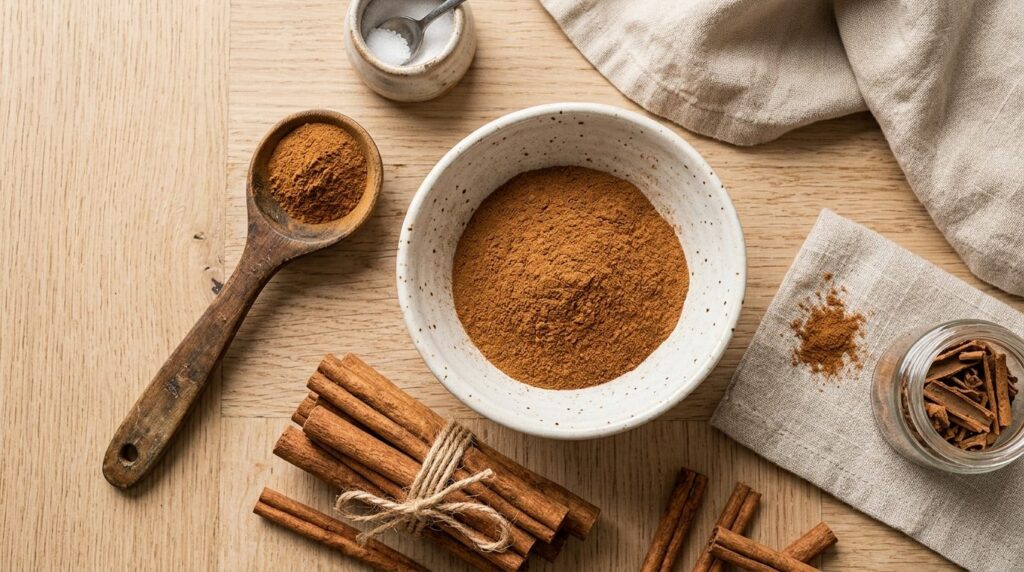 Lifestyle photography: Overhead flat lay of cinnamon spice i
