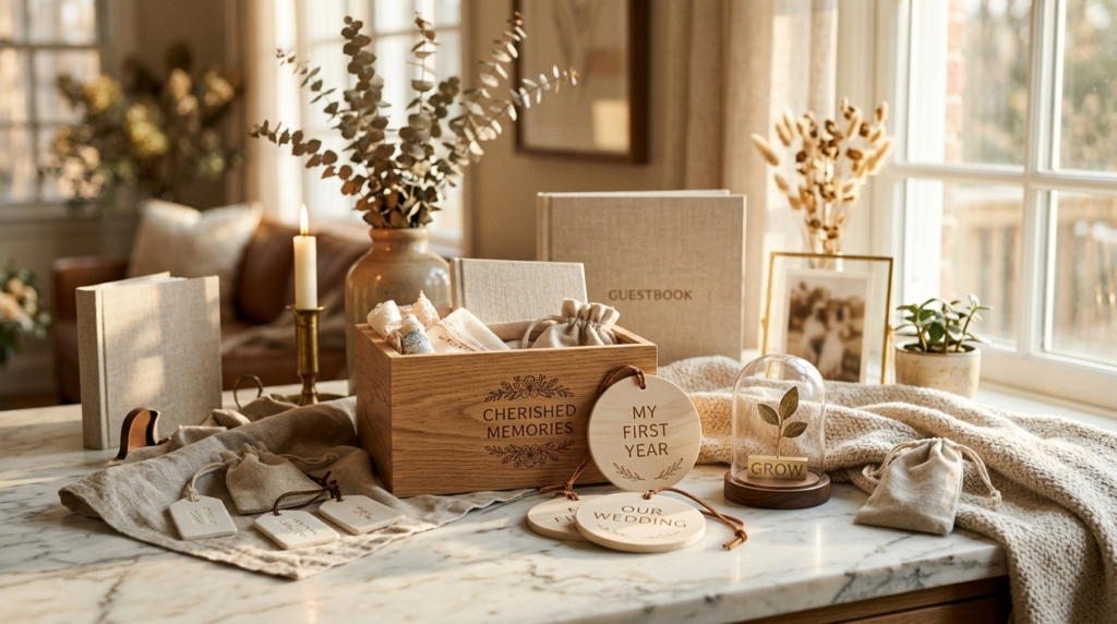 Styled lifestyle scene of a curated gift display featuring a